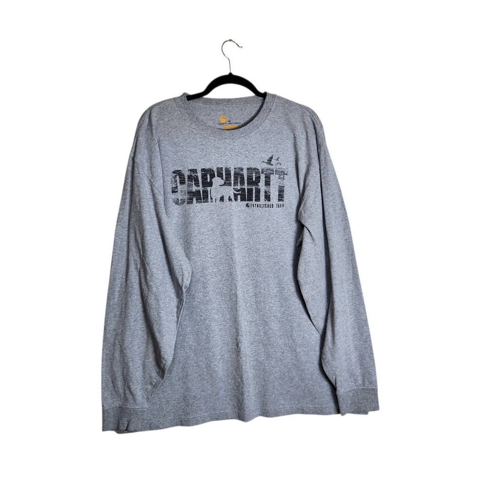 Carhartt Mens XL Gray Long Sleeve Graphic T-Shirt Original Fit Distressed Logo